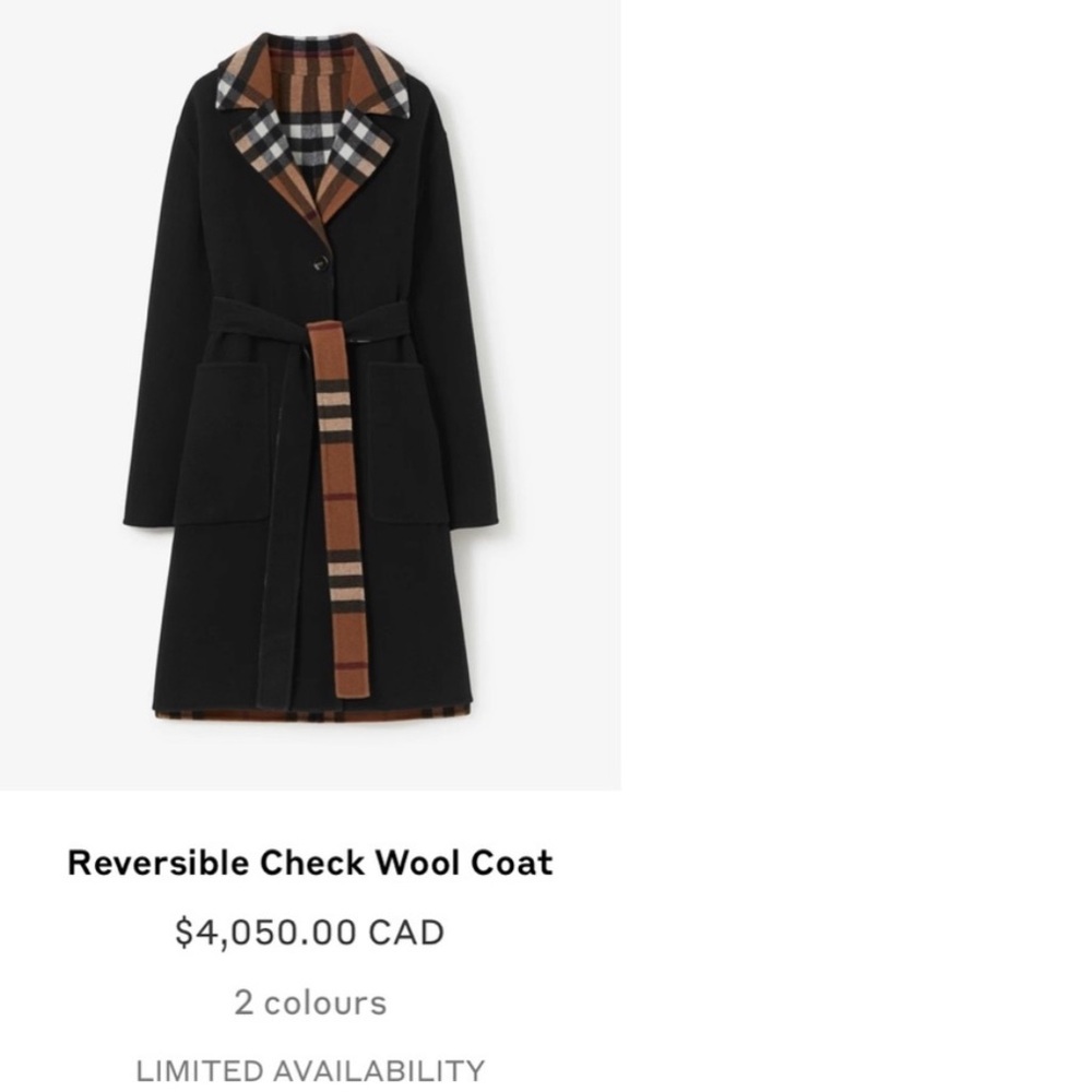 Burberry Reversible Check Wool Coat – limited edition